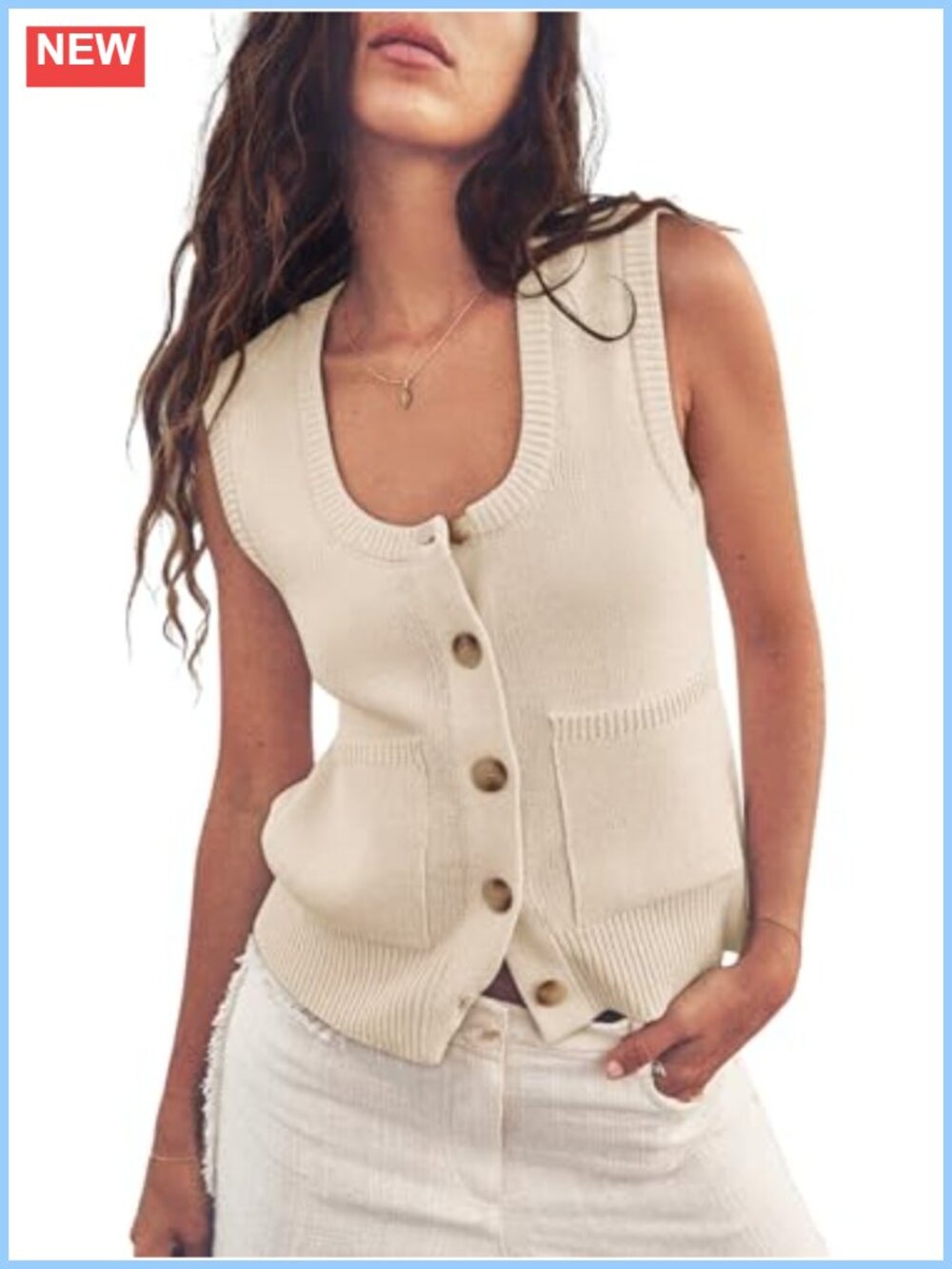 Yousify Ribbed Knit Sweater Vest Sleeveless Button Down Tank Top
